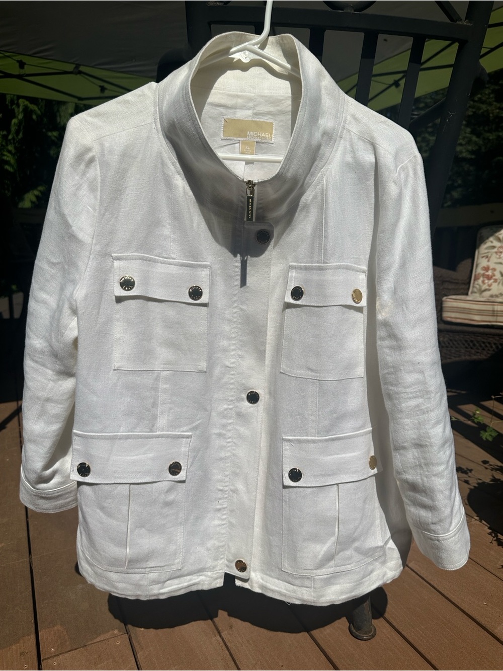 Michael Kors White Linen-Blend Utility Blazer